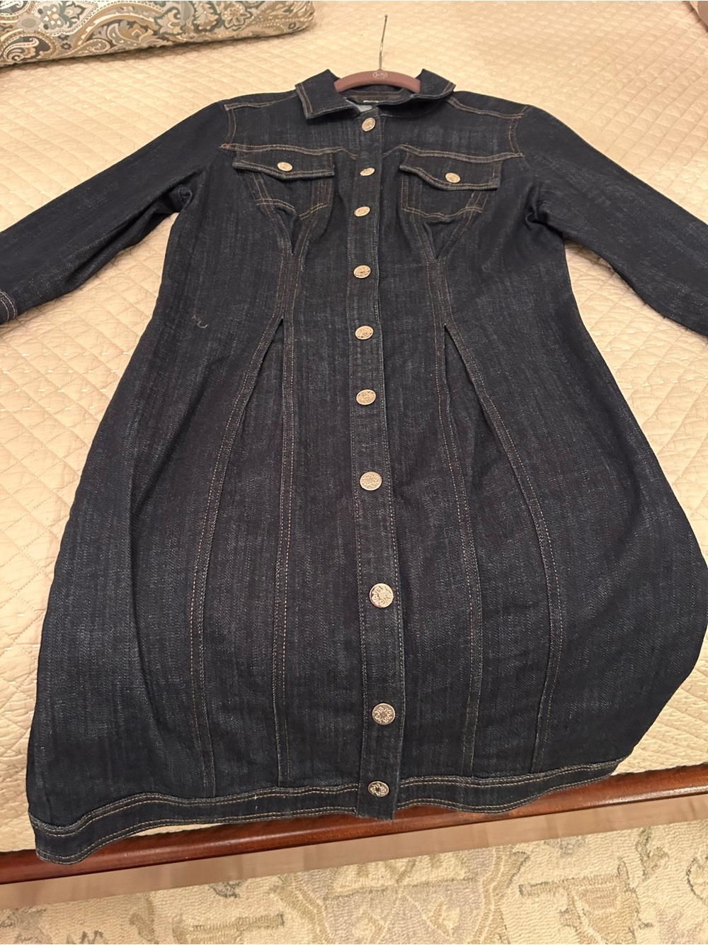 Dark Indigo Button-Front Denim Dress White House black market